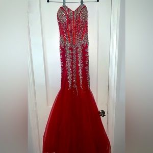 Size 2 Jovani red sequin tulle mermaid gown